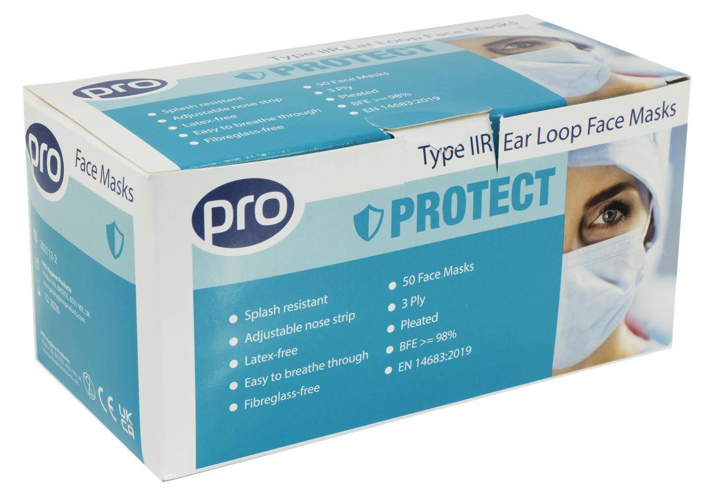 PRO Typ IIR Ohrschlaufen-Gesichtsmaske, flüssigkeitsbeständig, 50 Stück