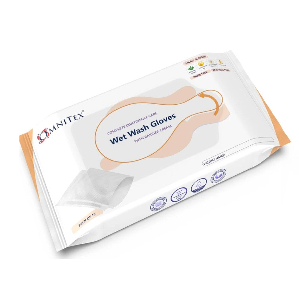 Omnitex Bed Bath Wet Wash Handschuhe mit Barrierecreme, 10 Stück