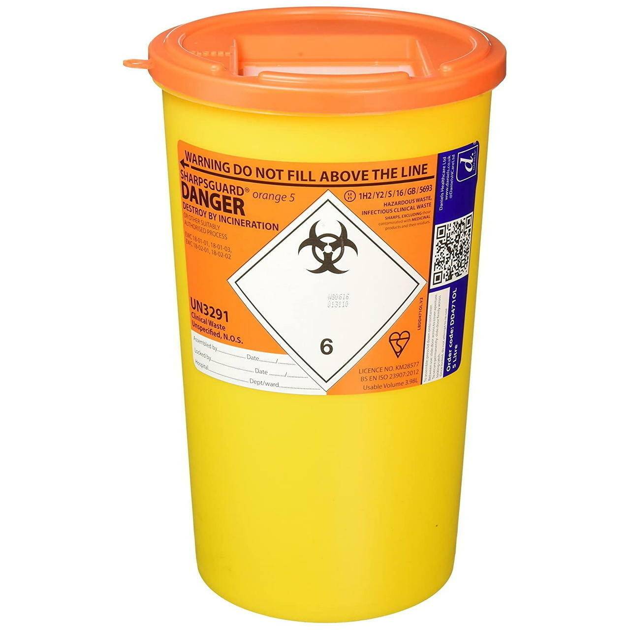 Orangefarbener 5-Liter-Sharpguard-Behälter für scharfe Gegenstände