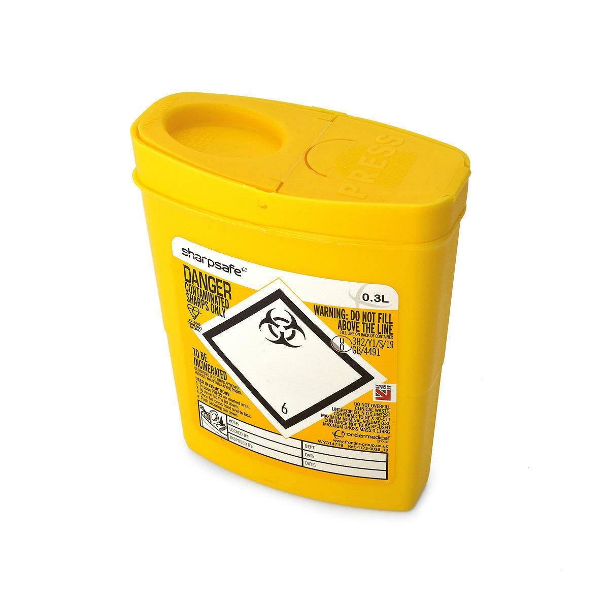 0,3 Liter Sharpsafe Gelber Abfallbehälter