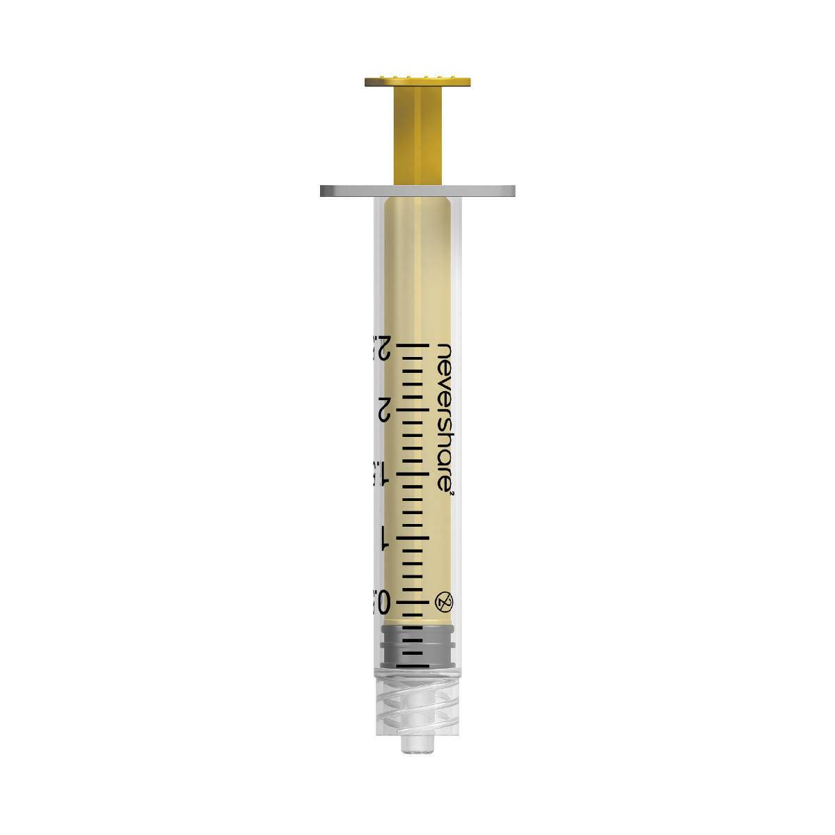 Gelbe Nevershare Luer-Lock-Spritzen, 2,5 ml
