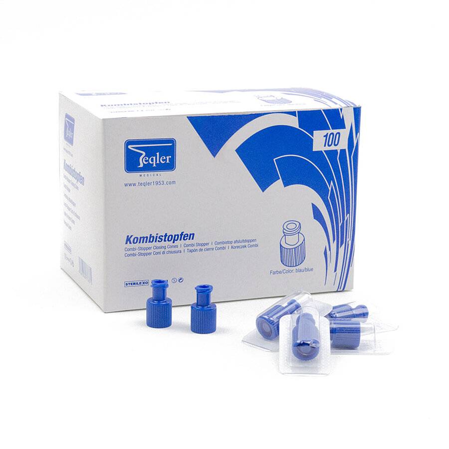 Blaue sterile Spritzenkappen mit Kombi-Stopper und Luer-Anschluss