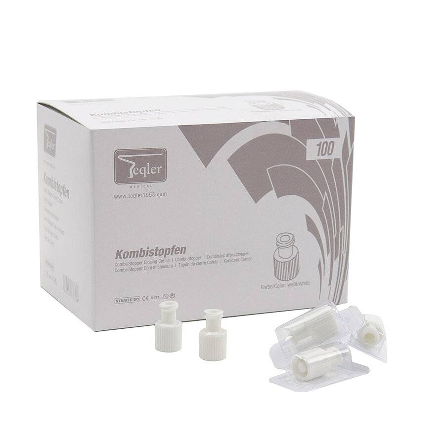 Weiße sterile Spritzenkappen mit Kombi-Stopper und Luer-Anschluss