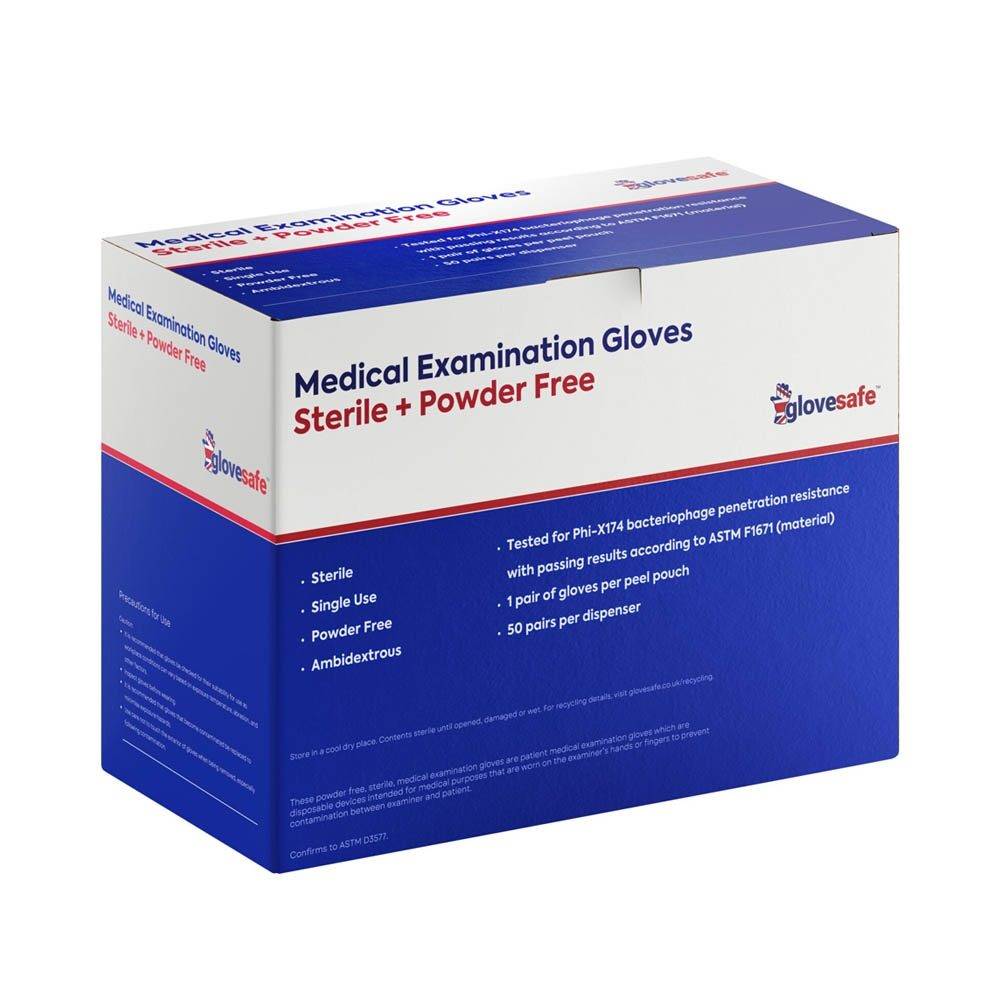 GloveSafe Sterile blaue Nitril-Untersuchungshandschuhe, Box mit 50 Stück