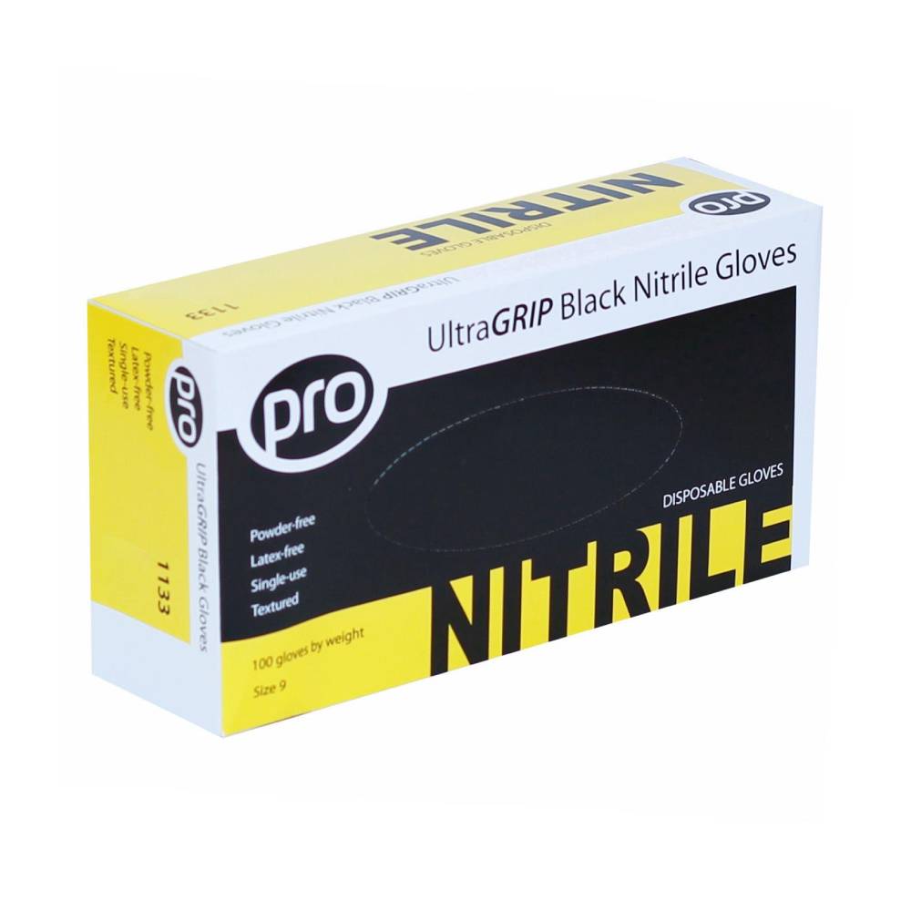 PRO UltraGRIP Schwarze Nitrilhandschuhe, Box mit 100 Stück
