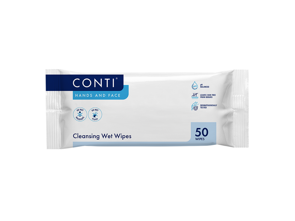 Conti Hands And Face Super Soft Wet Wipes, leicht parfümiert, 50 Tücher