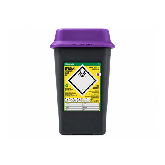 7L breiter Sharpsafe-Recycling-Kanülenabwurfbehälter mit violettem Deckel