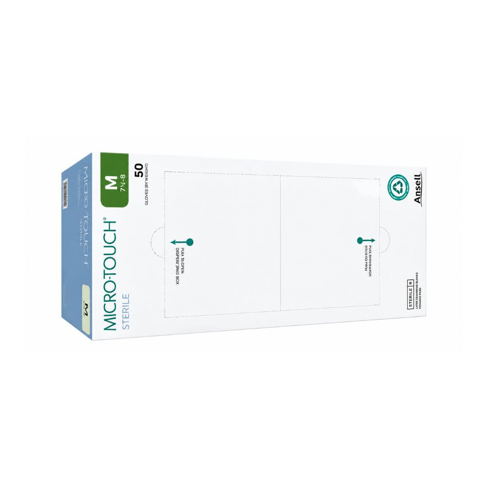 Weiße sterile Latex-Untersuchungshandschuhe Micro-Touch von Ansell, Box mit 25 Paaren