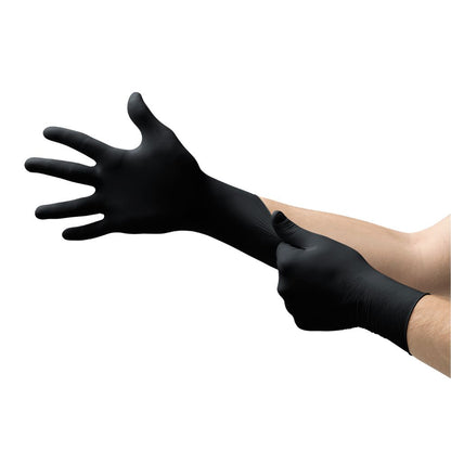 Schwarze Ansell Microflex MidKnight Touch Nitril-Untersuchungshandschuhe, Packung mit 100 Stück