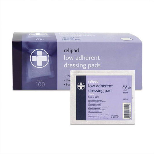 Schwach haftende Verbandspads von Relipad, 5 cm x 5 cm, 100er-Box