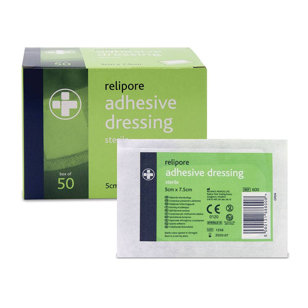 5 cm x 7,5 cm große, selbstklebende Relipore-Verbandpads, 50 Stück