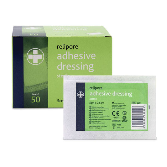 5 cm x 7,5 cm große, selbstklebende Relipore-Verbandpads, 50 Stück