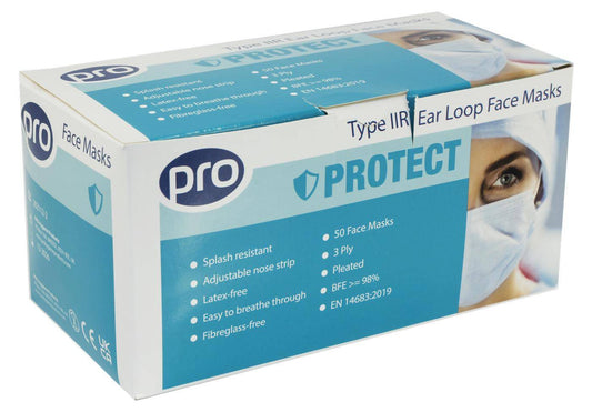 PRO Typ IIR Ohrschlaufen-Gesichtsmaske, flüssigkeitsbeständig, 50 Stück
