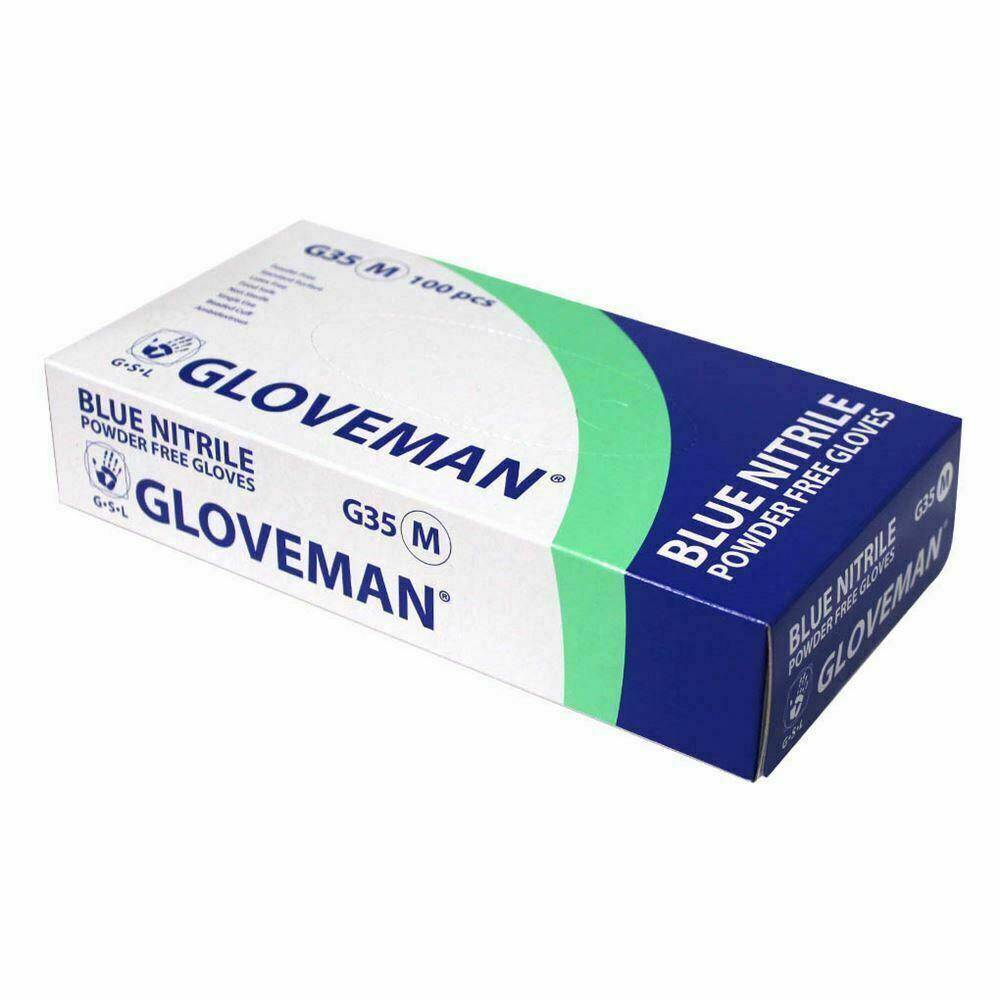 Gloveman Blaue puderfreie Nitrilhandschuhe, Box 100