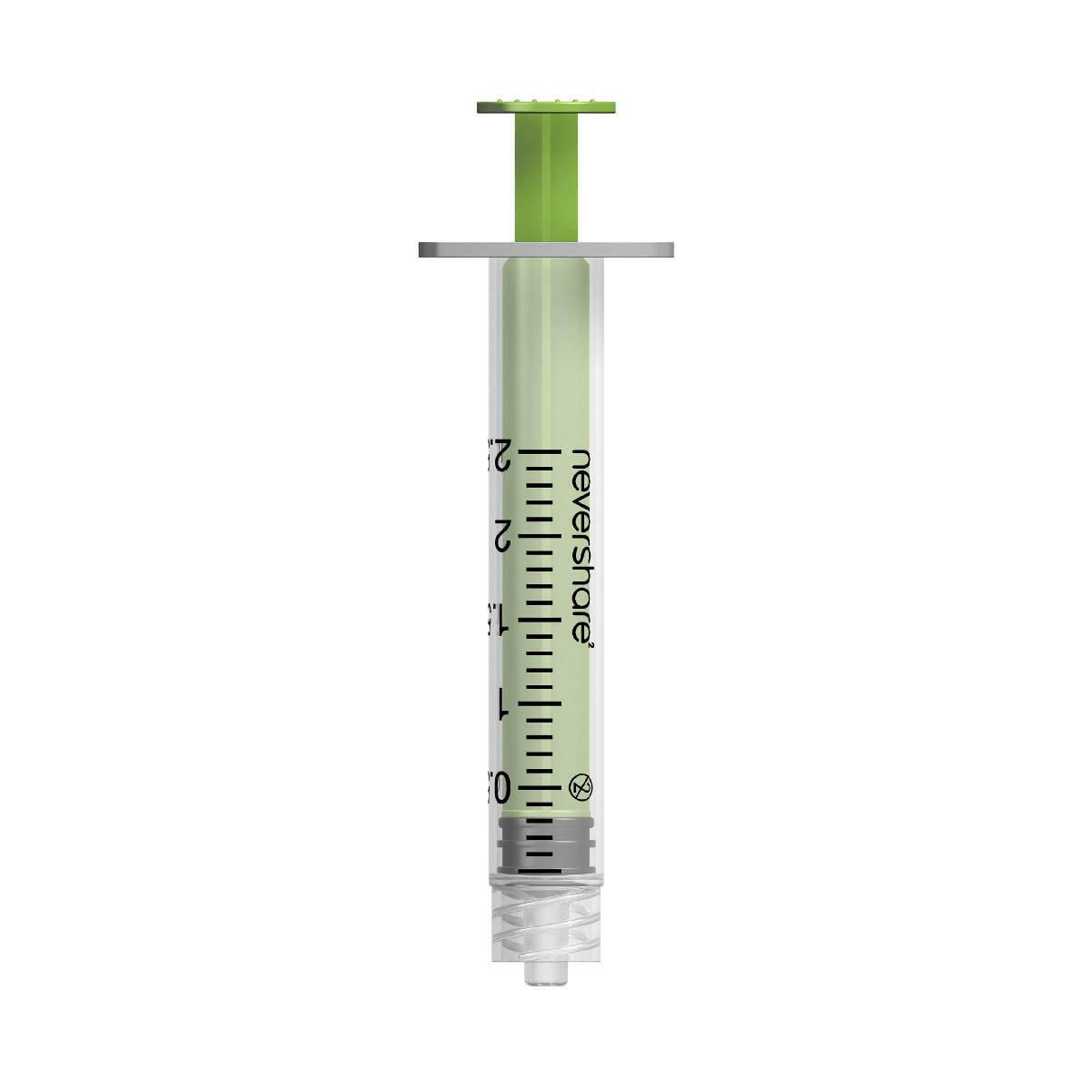 Grüne Nevershare Luer-Lock-Spritzen, 2,5 ml