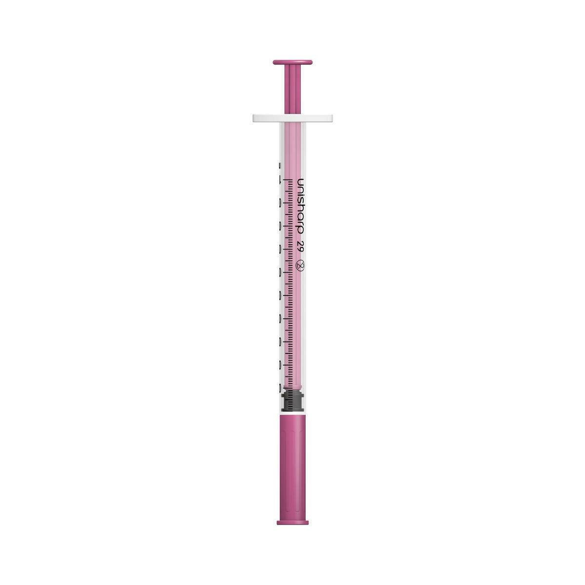 1 ml 0,5 Zoll 29 g rosa Unisharp-Spritze und Nadel u100