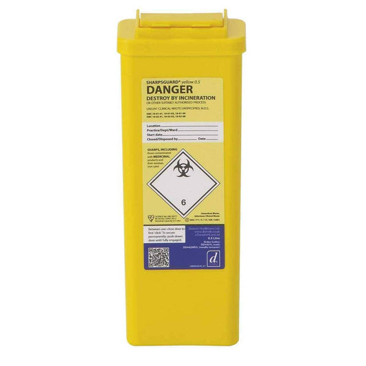 0.5 Litre Sharpsguard Yellow Sharps Bins DNDD442YL UKMEDI.CO.UK