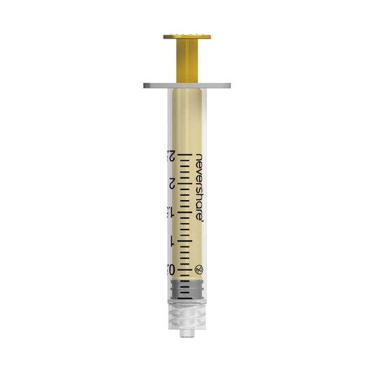 Gelbe Nevershare Luer-Lock-Spritzen, 2,5 ml