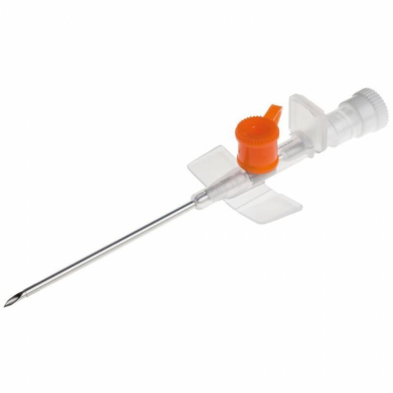 14 g 45 mm orangefarbene BD Venflon IV-Flügelkanüle mit Injektionsanschluss