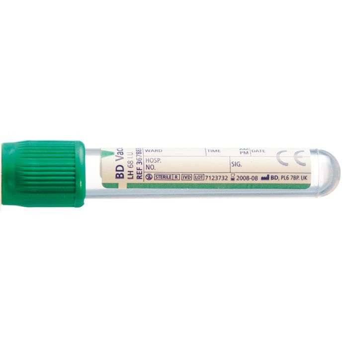 BD Vacutainer 6 ml Kunststoff-Lithium-Heparin-Röhrchen, grüner Hemogard-Verschluss