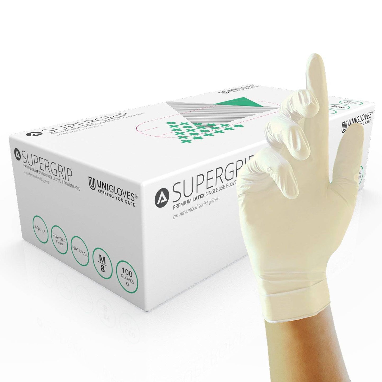 Unicare Supergrip Premium Latex-Untersuchungshandschuhe, 100er-Box