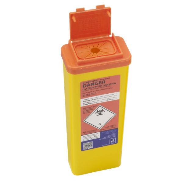Orangefarbener Sharpsguard-Behälter für scharfe Gegenstände, 0,5 Liter