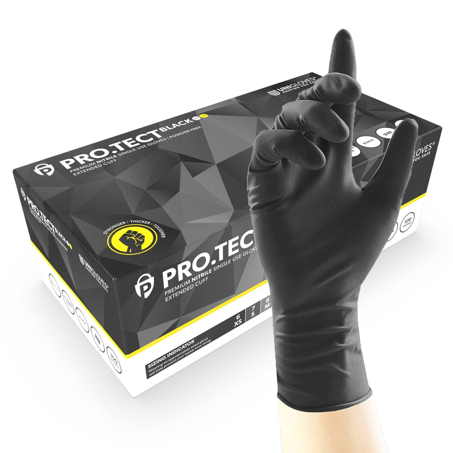 PRO.TECT Black HD+ Nitrile Heavy Duty Long Cuff Gloves - UKMEDI - UK MEDICAL SUPPLIES