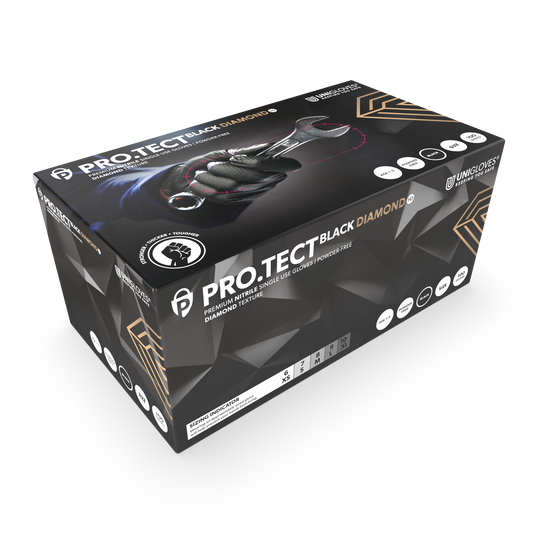PRO.TECT Black Diamond HD strukturierte Nitrilhandschuhe, Box mit 100 Stück