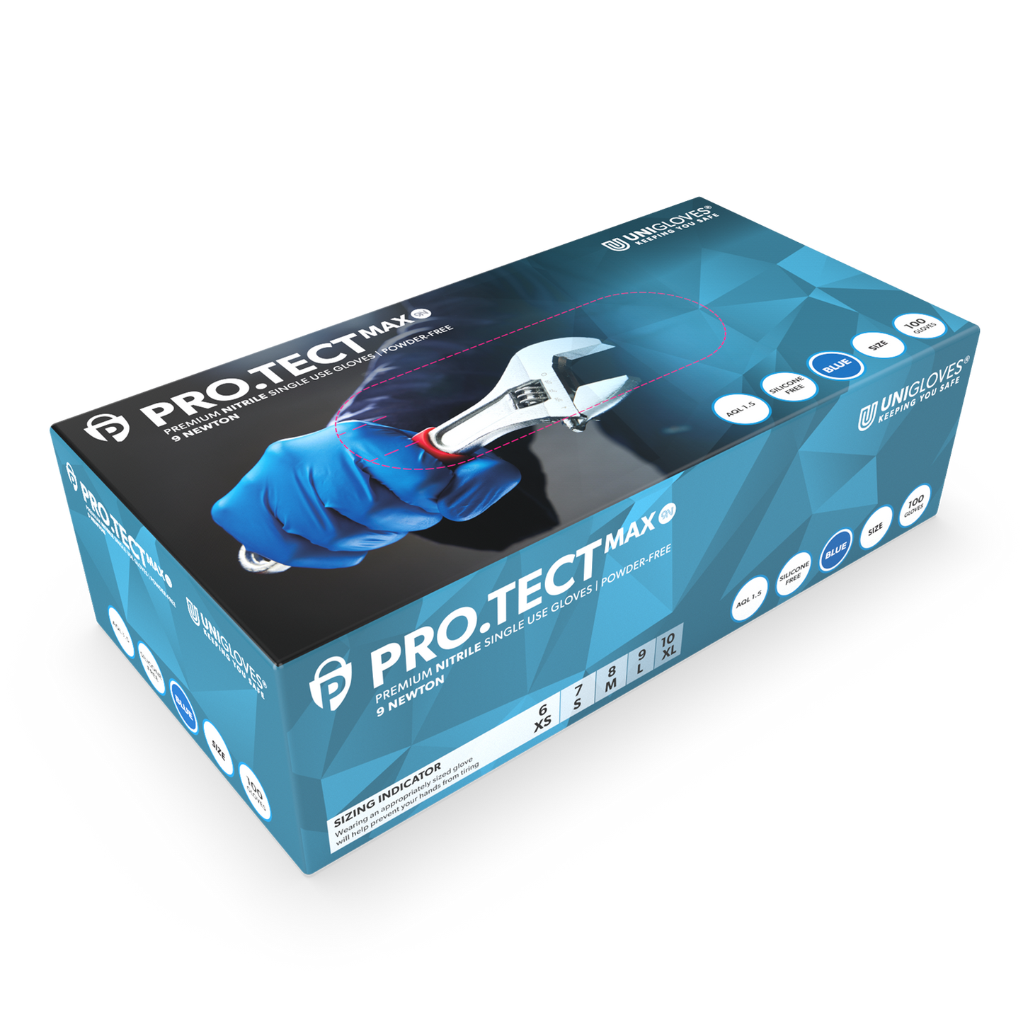 PRO.TECT Max 9N Nitriile Blue Handschuhe, extra stark, Box mit 100 Stück