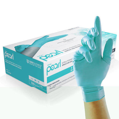 Unigloves Opal Pearl Nitril-Aqua-Handschuhe, Box mit 100 Stück