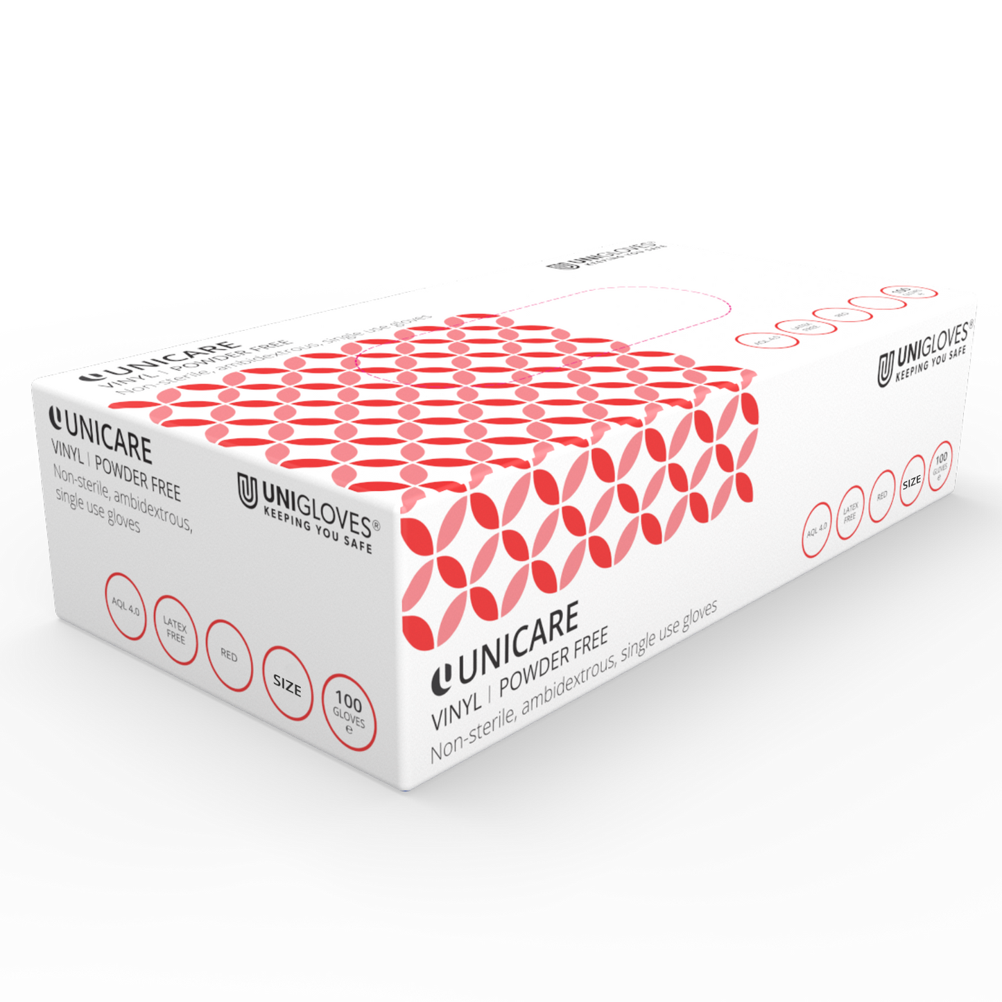 Unicare Red Vinyl Puderfreie Box mit 100 Handschuhen