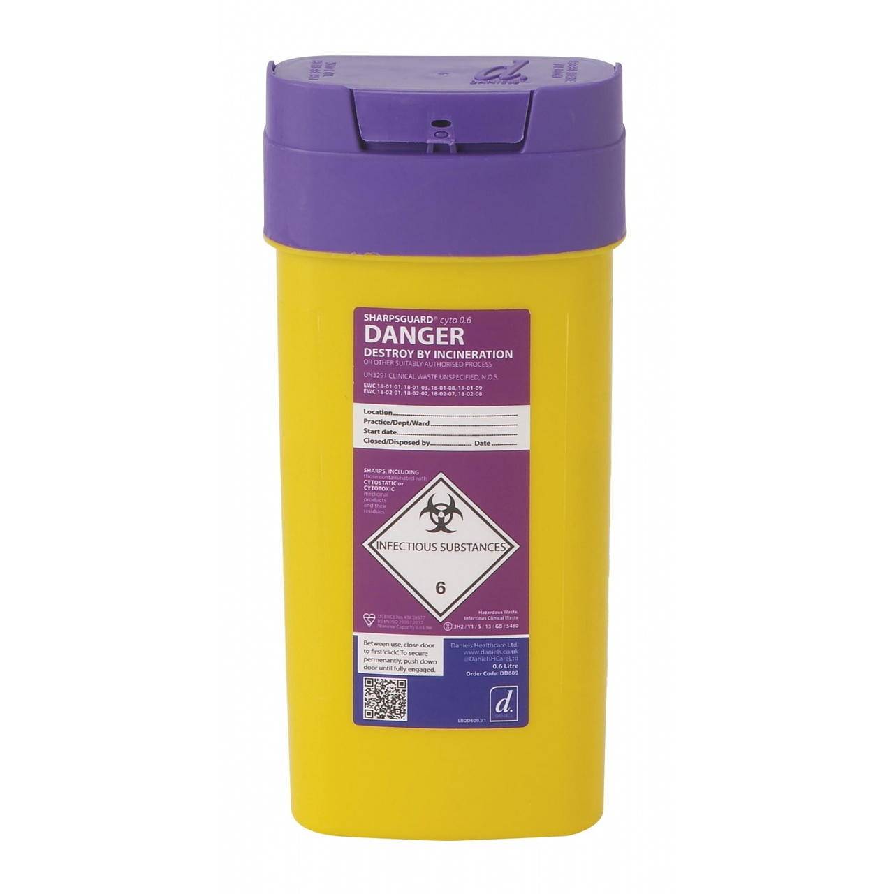 0.6 Litre Sharpsguard Purple Cyto Sharps Bin DD609 UKMEDI.CO.UK