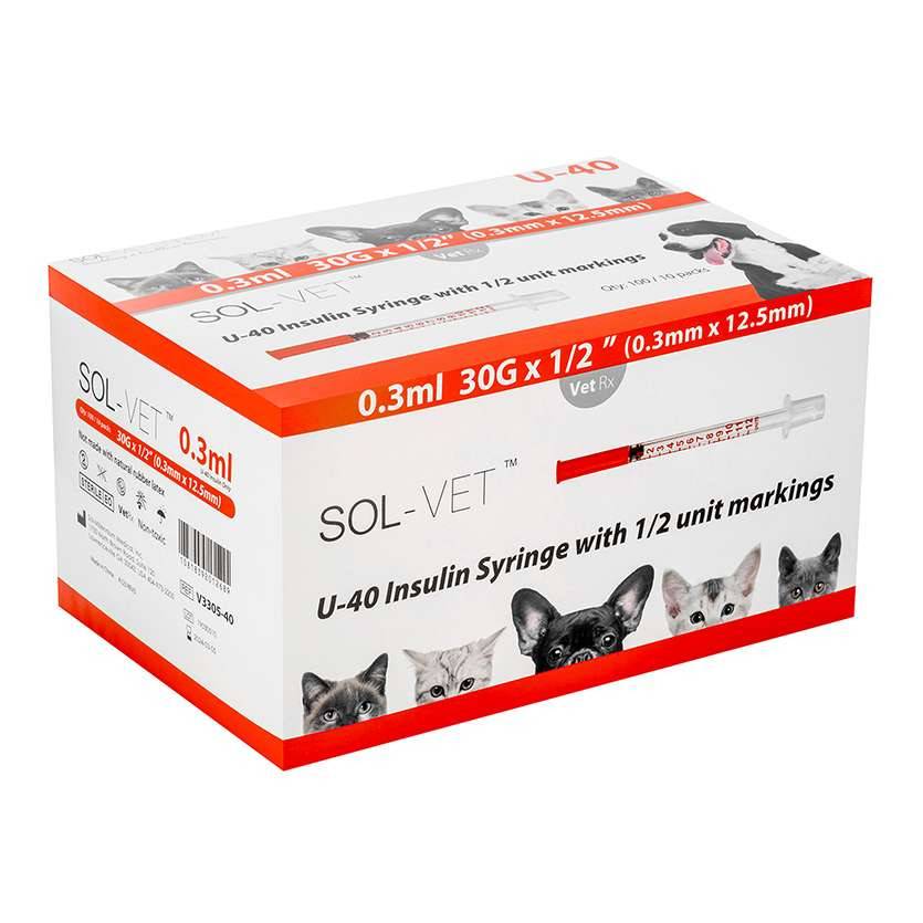 Sol-Vet - Sol-Vet 0.3ml 30g 0.5 inch U40 Syringe with Fixed Needle - V3305-40 UKMEDI.CO.UK UK Medical Supplies