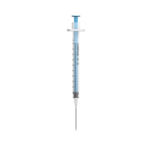 1ml 23G 25mm 1 inch Unisharp fixed blue needle syringe u100 - UKMEDI