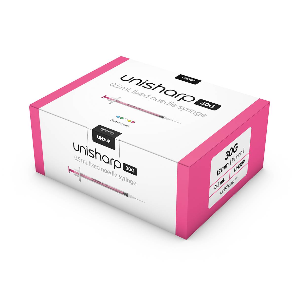 0,5 ml 0,5 Zoll 30 g rosa Unisharp-Spritze und Nadel u100