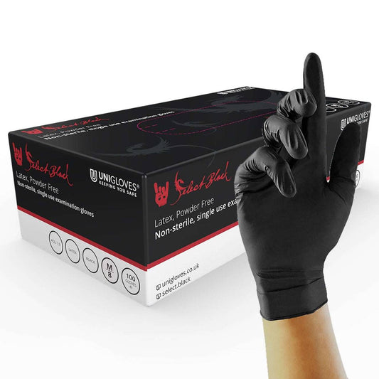 Unigloves Select Black Latex Gloves - UKMEDI