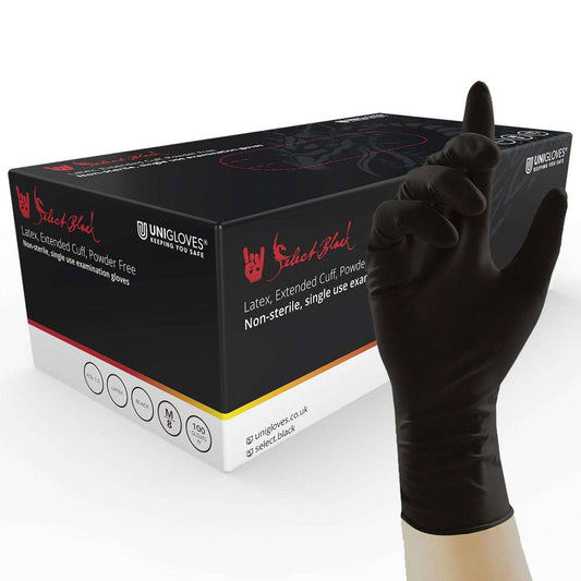 Unigloves Select schwarze Latex-Handschuhe mit langen Stulpen